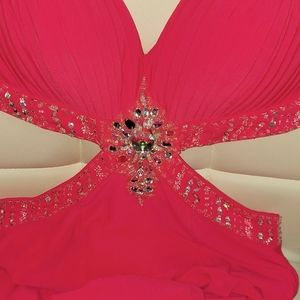 Coral size 4 Floor Length Gown with Side Cut-Outs